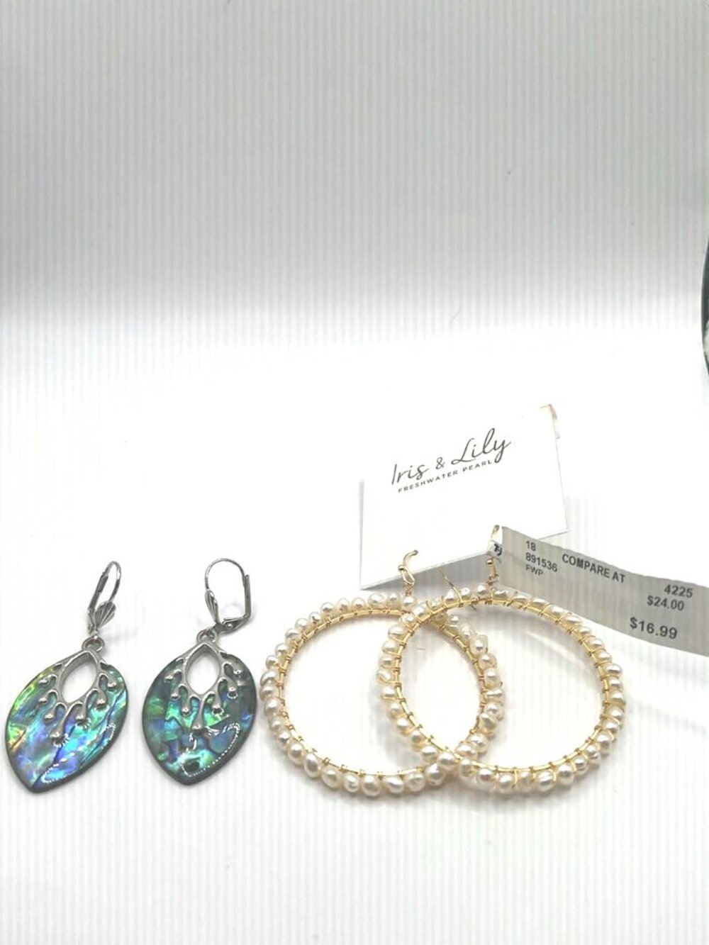 Freshwater Pearl Hoop Earrings + Abalone Teardrop Earrings